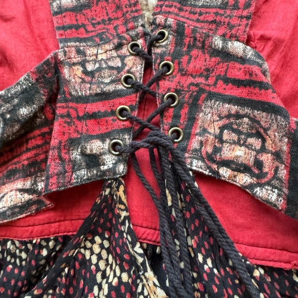 Free People Womens Deep Neckline Tie Back Multicolor Tunic Size small - Picture 3 of 5